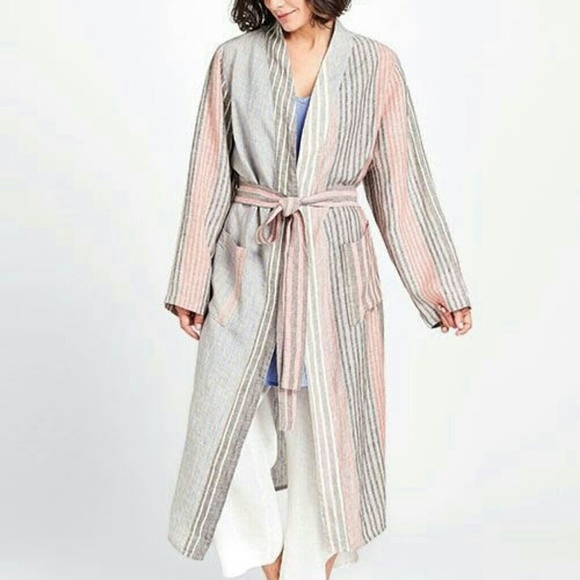 FLAX Linen the Wrapper Underflax Robe White Medium - Picture 2 of 8